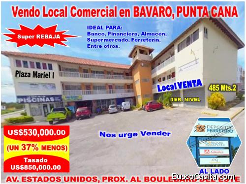 Vendo Local Comercial de 485 Mts.2 en Av. Estados Unidos BAVARO, por debajo de tasación, OPORTUNIDAD
