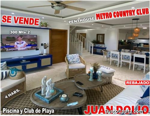 VENDO PENTHOUSE DE LUJO, AMUEBLADO en Metro Country Club, JUAN DOLIO, 300 MTS.2, 4 HABS., TERRAZA Y 