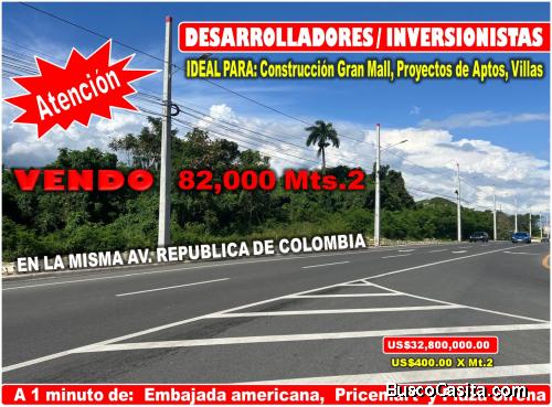 VEND0 82,000 MTS.2 DE TERRENO EN LA MISMA REPUBLICA DE COLOMBIA, A PASOS DE TODO