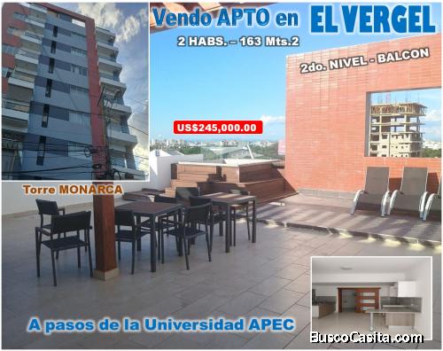 Vendo Apto 2 Habs. en TORRE MONARCA, Ens. EL VERGEL, 163 Mts.2, 2do PISO,
