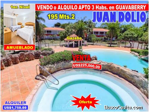 VENDO O ALQUILO APTO AMUEBLADO EN GUAVABERRY,  3 HABS., 195 Mts.2