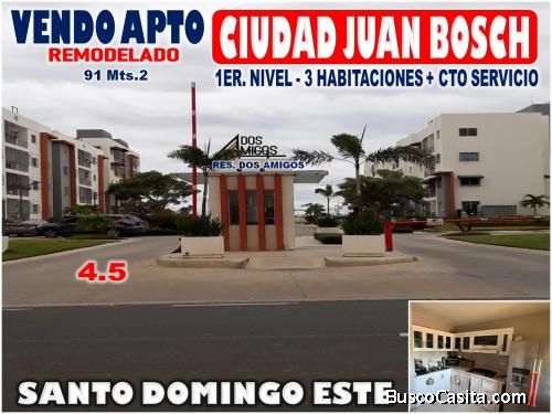 Vendo Apto 1er. NIVEL en CIUDAD JUAN BOSCH, RES. DOS AMIGOS, 3 HABS., 91 Mts.2